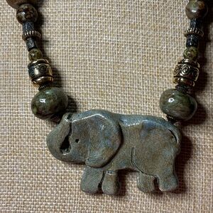 Handmade Clay Elephant Pendant Beaded Necklace